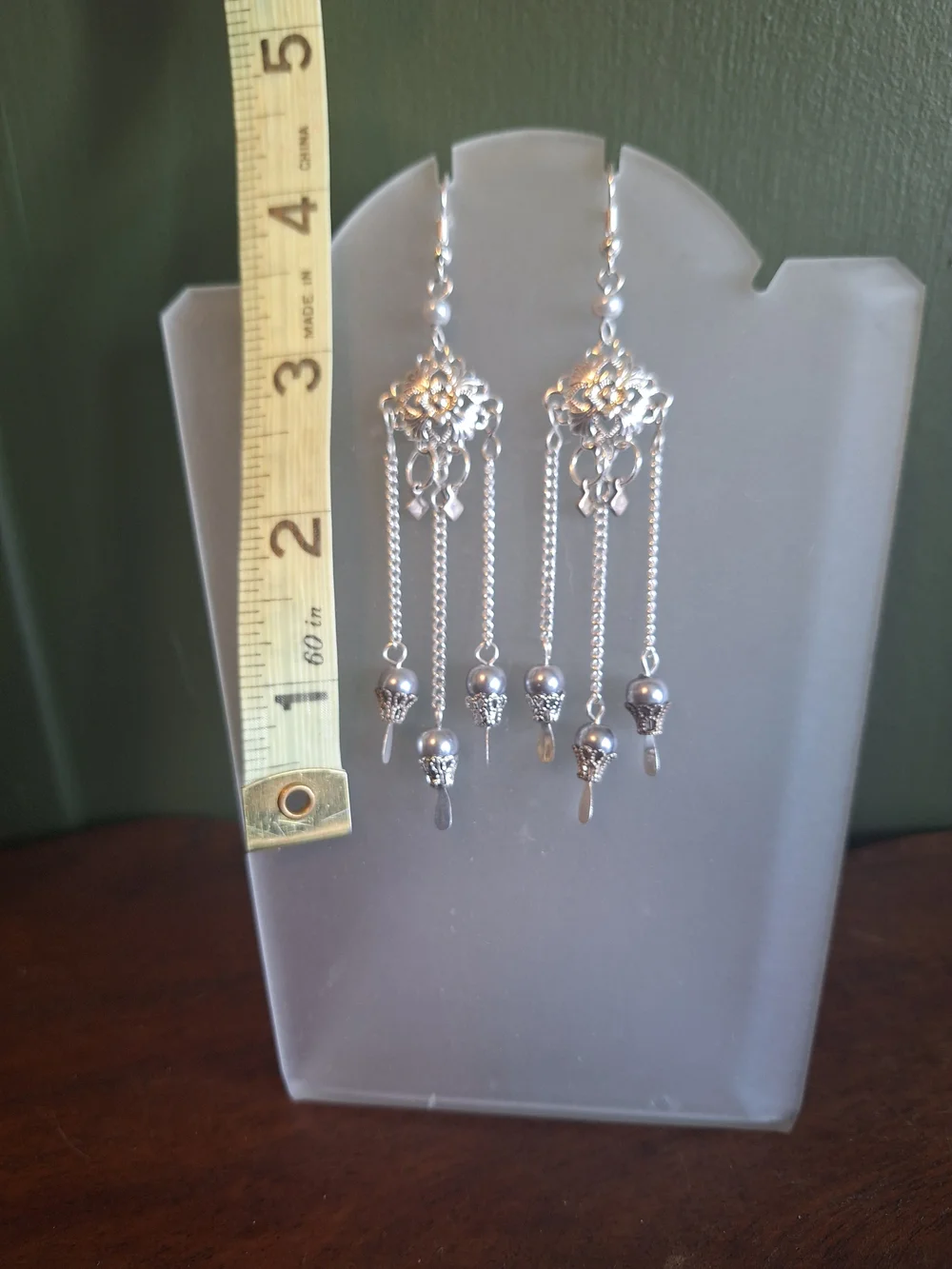 Silver Filigree Drop Earrings with Chain Tassels